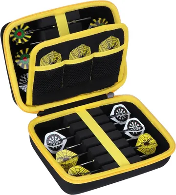 Productafbeelding van Dartpijlen Etui - Harde Houder - Dartspullen Opbergen - Ruimte voor 12 - 22 cm - Zwart en Geel