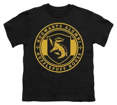 Immagine prodotto di Maglietta per bambini "Hufflepuff", collezione Harry Potter, in cotone filato ad anelli, modello TV36776 (taglia 116), colore nero, Immagine generata dall'IA