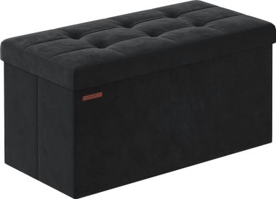 SONGMICS Sitzbank mit Stauraum aus Samt, klappbare Sitztruhe, 2 extra Aufbewahrungsboxen, 38 x 76 x 38 cm, bis 300 kg belastbar, für Flur, Wohnzimmer