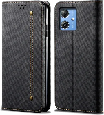 Image de Etui pour Motorola Moto G55, Etui portefeuille en cuir avec fermeture magnétique et socle Noir