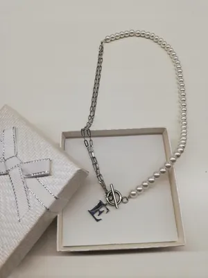 Produktbild von Perlenkette, Kette 50cm, beliebiger Buchstabe, STAHL