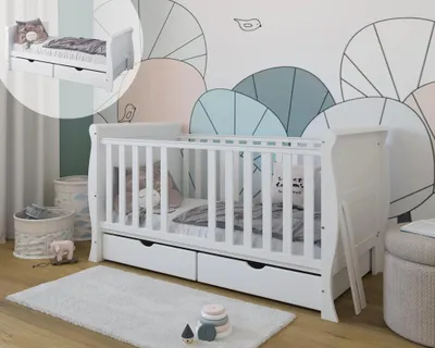 Immagine prodotto di ZEE Lettino Bambino Bianco 140x70 cm SCARLET 2in1 con 2 Cassetti Trasformabile in Letto Junior Regolabile in Altezza Legno