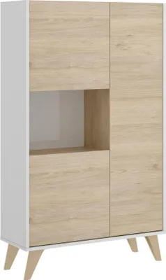 Produktbild von Sideboard Damraba, Hohes Buffet für Wohnzimmer, Modernes Sideboard für Wohnzimmer mit 3 Türen, 81x43h135 cm, Eiche und Weiß