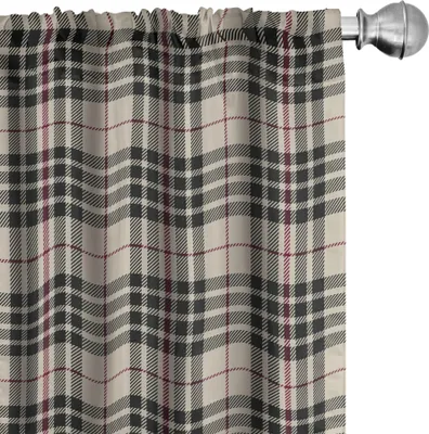 Produktbild von ABAKUHAUS Abstrakt Vorhänge, Gardinen, Gekreuzte Linien Tartan Britisches Traditionelles Muster, 2 Stück 75 x 225 cm, Beige Dunkel Taupe Maroon
