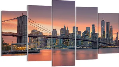 Produktbild von Bild auf Leinwand - Leinwandbild - New York Brücke Nacht - 160x85cm - Wand Bild - Wanddeko - Leinwanddruck - Bilder - Kunstdruck - Wanddekoration - Leinwand bilder - Wandkunst - EA160x85-4048