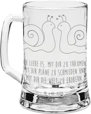 Produktbild von Mr. & Mrs. Panda Krug Schnecken Liebe - Transparent - Geschenk, Freund, Bierkrug Mit Gravur, Träume, Humpen, Glaskrug, Paar, Zukunft, glücklich, Gemeinsam, Seidel