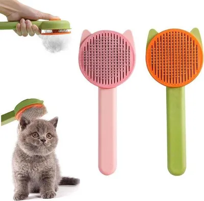 Image de Brosse autonettoyante pour poils de chat et de chien, lot de 2 pour poils longs et courts - Massage et soin du pelage
