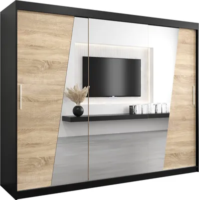Produktbild von Kleiderschrank, Schiebetürenschrank Schlafzimmer, Schrank mit Spiegel RHOMB 250 cm