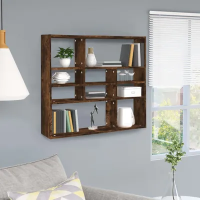 Obrázek produktu pro Maison Exclusive – nástěnná police z kouřového dubu 90 x 16 x 78 cm, dřevěný materiál