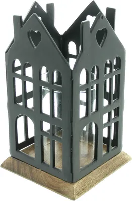 Produktbild von Windlicht Haus Metall schwarz Mango Holz & Glas