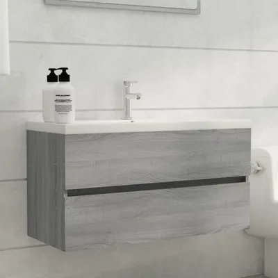 Produktbild von The Living Store Waschbeckenschrank Grau Sonoma 90x38,5x45 cm Holzwerkstoff