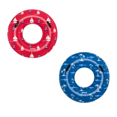 Produktbild von Bestway Schwimmring Ø 119 cm, PVC, Nautical Design (2 Varianten), robuste Haltegriffe, Sicherheitsventil, inkl. Reparaturflicken, ab 12 Jahren, einfach aufblasbar & verstaubar