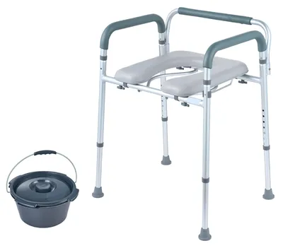 Produktbild von Toilettenstuhl Nachtstuhl mit Gepolsterter Sitzfläche & Armlehnen, 7-stufig höhenverstellbar, 5,8 L Abnehmbarer Eimer, Einfach zu Montieren
