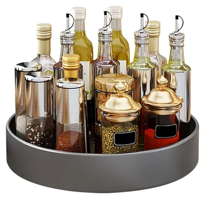 Produktbild von Drehbarer Organizer aus Edelstahl, 32 cm multifunktionale Drehschublade, drehbares Gewürzregal für die Küche, Gewürzhalter, Stauraum