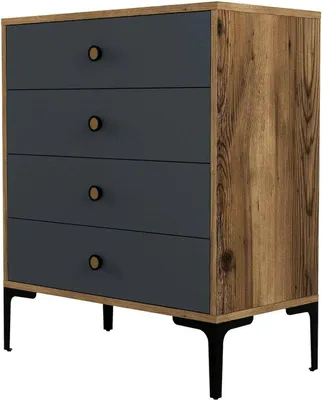 Image de Molly - Commode, 76x40x91h cm Noyer Marron, 5 Tiroirs