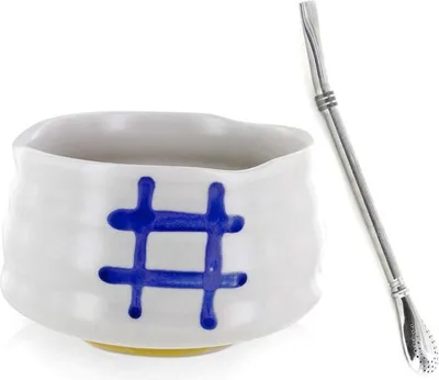 Produktbild von Japanische Schüssel Chawan Weiß + Edelstahlstrohhalm mit Filter