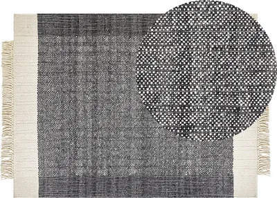 Obrázok produktu pre BELIANI Koberec čierna a krémová biela 140 x 200 cm obdĺžnikový ručne tkaný so strapcami moderný dizajn