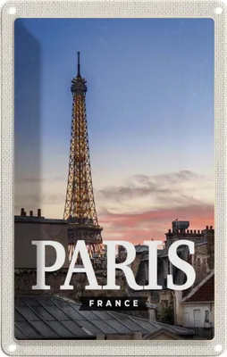 Produktbild von vianmo Blechschild 30x20 cm Paris France Sonnenuntergang Bildmotiv Reisemotiv Abenteuer Reisen Urlaub