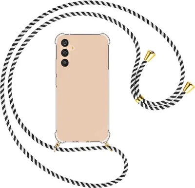 Produktbild von Handykette Backcover-Schutzhülle mit Band (Metall goldfarben) für Samsung Galaxy A34 5G - schwarz/weiß gestreift