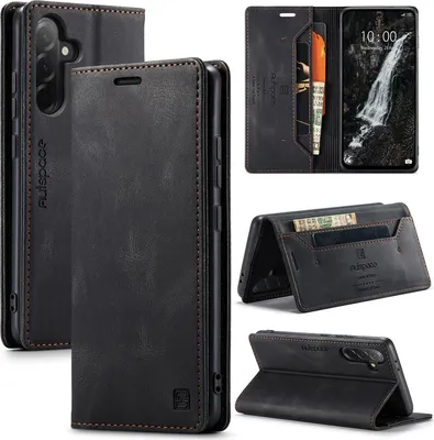 Image de Étui pour Samsung Galaxy A56, étui rétro en cuir PU, support et étui de protection noir