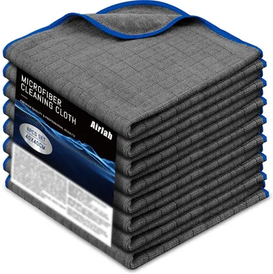 Imagen del producto de Paños de limpieza de microfibra, 8 unidades, 400 GSM, sin pelusa, para ventanas y automóviles