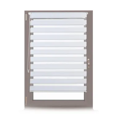 Image de Store double Relaxdays « Klemmfix » sans perçage, store à tirage latéral à rayures, store duo pour fenêtre, tissu 96 x 156 cm, blanc