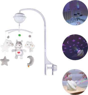 Produktbild von Chipolino Musikmobile Bluetooth-Funktion Projektor Plüschfiguren Universalklemme hellgrau