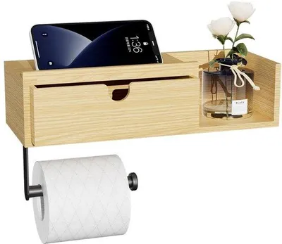 Image de Porte-papier toilette en bois avec compartiment pour lingettes humides, simple, naturel, salle de bains