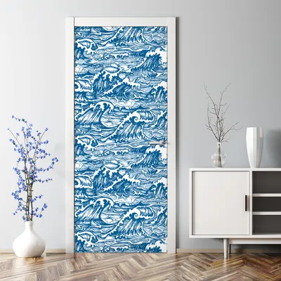 Produktbild von Dekorative Abnehmbarer Wandsticker Türtapete selbstklebend Klebefolie Sturmwellen Meer 77 x 200 cm