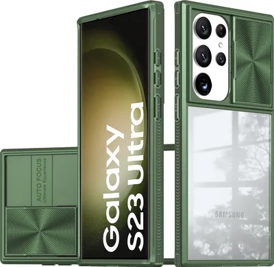 Image de Etui Galaxy S23 Ultra, étui hybride transparent en TPU avec protection coulissante pour l'appareil photo Samsung Galaxy S23 Ultra vert