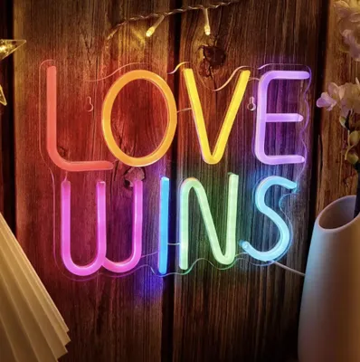 Image de Lumière LED NEON, lampe murale décorative, LOVE WINS, multicolore, env. 30 x 20 x 2 cm