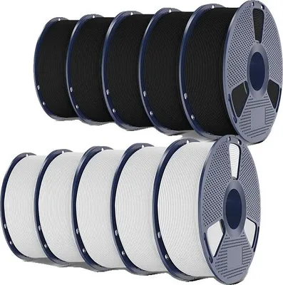 Obrázek produktu pro Filament pro 3D tiskárny, ekologický PLA, balení 10 kg, černá a bílá
