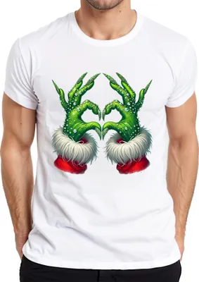 Produktbild von Grinch Hände Herz Weihnachten lustig Geschenk Glitzer Herren T-Shirt, Weiß, L