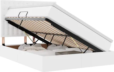 Produktbild von Bett mit Stauraum und LED Reinweiß 140 x 200 cm Kunstleder