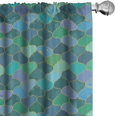 Immagine prodotto di ABAKUHAUS Tende orientali, tende, design colorato Griglia tradizionale marocchina Ripetizione con effetti grunge artistici, 2 pezzi 75 x 175 cm, multicolore