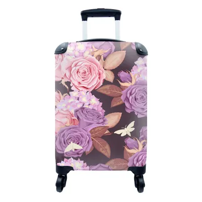 Produktbild von MuchoWow® Koffer Handgepäck Trolley Rollkoffer Kleine Reisekoffer mit 4 Rollen - Blumen - Lila - Rosa - Schmetterlinge - Cabin Size < 55x40x23 cm & 55x40x20 cm - Fotokoffer - Kabinenkoffer - Boardgepäck - Reise-Box - Reisekoffer - Reisegepäck - Koffer mit Bild - Trolley für Kinder