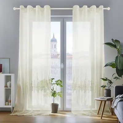 Obrázok produktu pre Priehľadné béžové závesy s volánikmi – závesy do obývačky/spálne – 2 ks – 140 x 240 cm