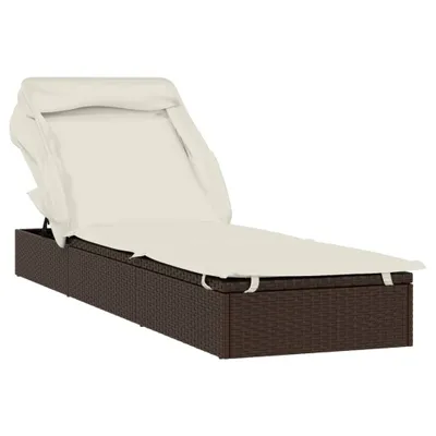 Produktbild von Sonnenliege mit Faltdach Braun 213x63x97 cm Poly Rattan
