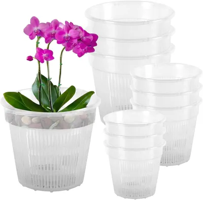 Image de Pots pour orchidées, 11/14/16 cm, lot de 9, en plastique, avec drainage, pour intérieur