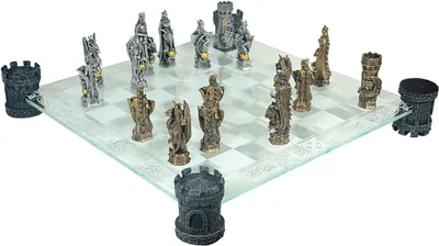 Produktbild von Schachspiel Ritter und Drachen mit Glasbrett - Schach, Brettspiel