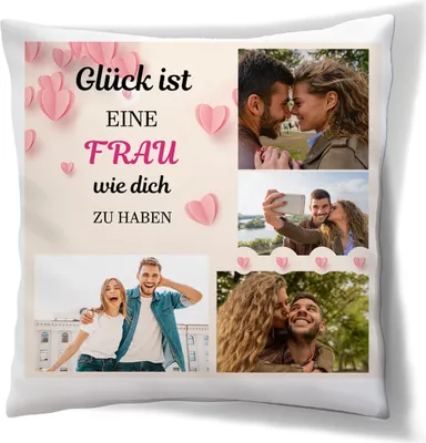Produktbild von Personalisiertes FOTOGESCHENK, 45 x 45 cm, Kissen, mit eigenem Foto, mit Füllung, Frauen Tag Geschenk, Motiv Papierherzen [091]