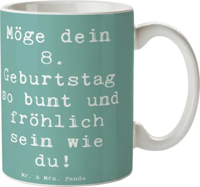 Produktbild von Mr. & Mrs. Panda Kaffeebecher Spruch 8. Geburtstag Freude - Meeresbrise - Geschenk, Tasse, herzliche Glückwünsche, Alter, Trinkbecher, Teetasse, Kindergeburtstag, Kind