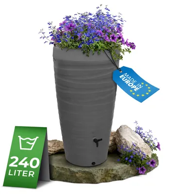 Produktbild von YourCasa Regentonne 240 Liter [Wave Design] - Frostsicher & UV-beständig Grau