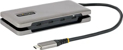 Produktbild von StarTech.com 4-Port USB-C Hub - 4x USB-C Ports - 100W Power Delivery Pass-Through - USB 3.2 Gen 2 Hub 10Gbit/s - Tragbar - USB-C Splitter - 32cm Kabel - USB-C Auf USB-C Adapter/Hub, USB 3.2 Gen 2 (3.1 Gen 2) Type-C, Grau, Kunststoff, 100 W, 0,345 m, USB
