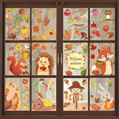 Produktbild von Fensteraufkleber Thanksgiving Herbstdeko 9 Blätter 20x30 cm PVC doppelseitig