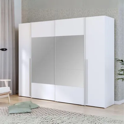 Immagine prodotto di Armadio Callia con 2 ante scorrevoli e 2 battenti con specchio bianco 270x61x210