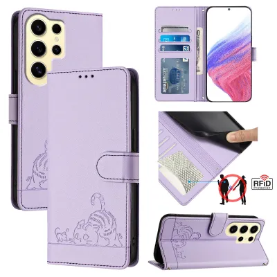 Image de Etui en cuir pour Samsung Galaxy S24 Ultra, étui à rabat avec fonction stand et portefeuille Violet