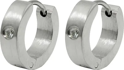 Produktbild von Creolen 13x4mm Klappcreolen mit weißem Glasstein, Edelstahl mattierte Ohrringe