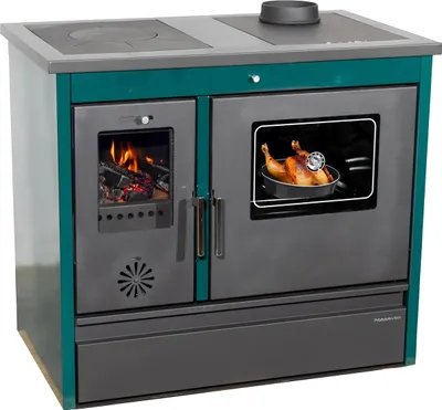 Produktbild von Kaminofen mit Backfach und Herdplatte 4050 Lotus Classic Grün Holzofen 11 kW Holz Ofen Mehrfachbelegung Kamin Heizofen Küchenherd