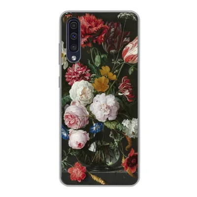Produktbild von MuchoWow® Handyhülle Schutzhülle Hülle für Samsung Galaxy A30s Stilleben mit Blumen in einer Glasvase - Gemälde von Jan Davidsz. de Heem Silikon Softcase Handy Hülle - Karteninhaber